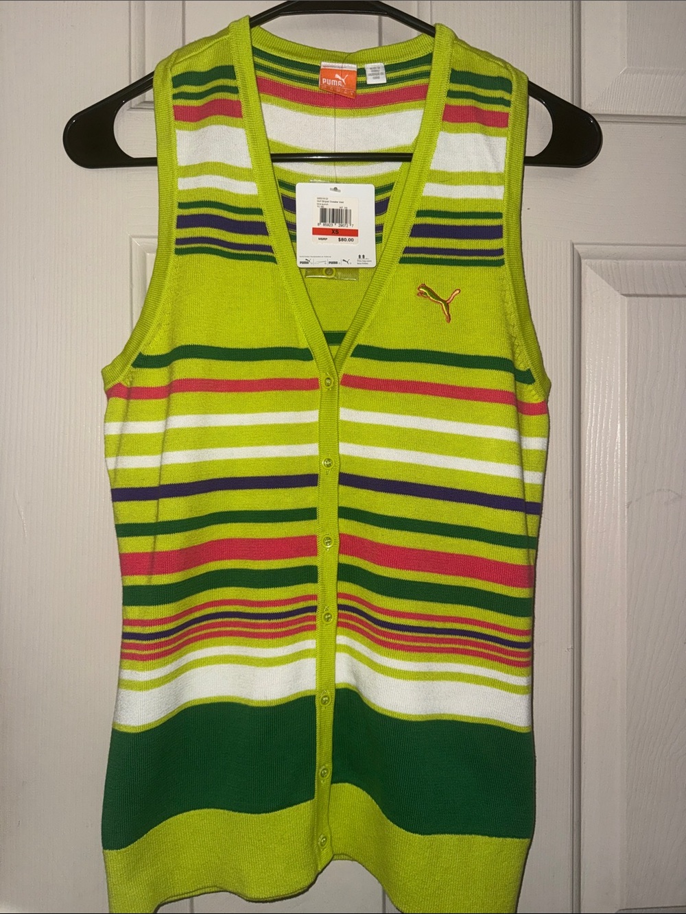 Puma Golf Lime Green Striped Button Front Knit Tank - XS - NWT